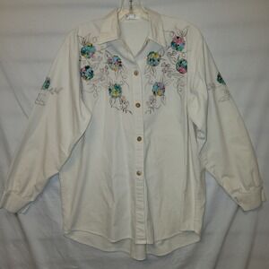 By-Ten Inter Lace Blouse Ivory Floral Quilted Embroidered Longsleeve No Size G1